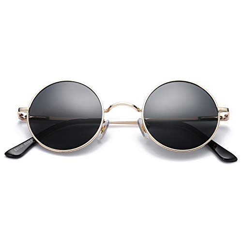 fashion round uv protected sunglasses golden frame, black lens mens & women, medium (pack of 1)