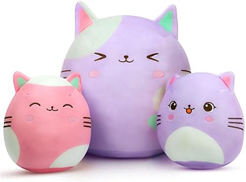 16'' and 8'' Cute Cat Plush Toys Stuffed Animal, 3 Pack Soft Kitten Plushies Toy Pillows Dolls Birthday Gift for Kids Girls Boys Throw Sleeping Hugging Pillow Sofa Cushion Home Decor