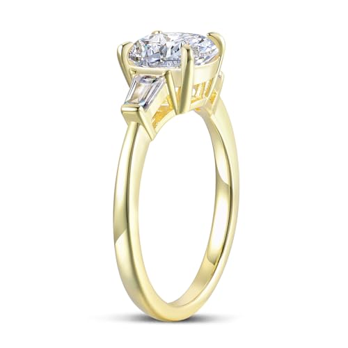 14K Gold Three Stones Engagement Rings Center Stone 2.0 CT Round Brilliant Cut Moissanite Rings for Women3