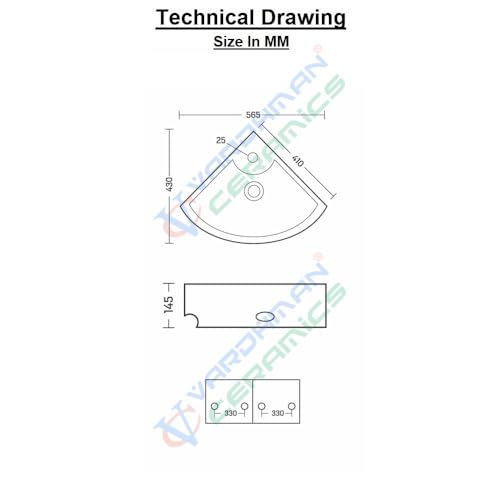 Image of Corner Wash Basin Counter Top cum Wall Hung Mounted Glossy Finish White Sink for Bathroom 16 x 16 x 6 Inch