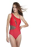 SOL Y PLAYA - Bañador Bikini Trikini una Pieza un Hombro asimétrico Transparencias Sexy Moderno para Mujer Chica Verano (38 - S, Rojo)