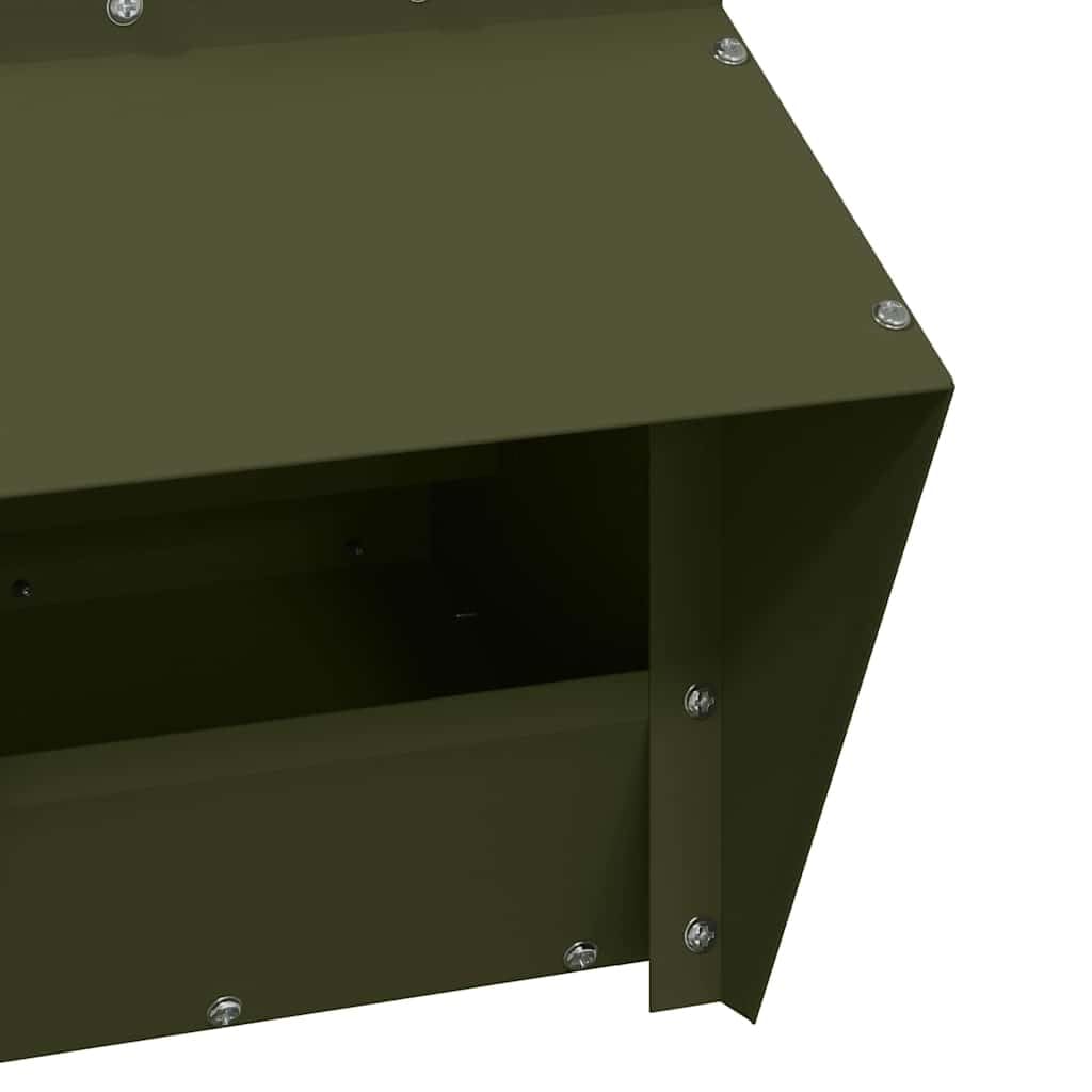 Comedero para gallinas de metal acero verde oliva 20 x 25 x 35 cm, diseño moderno y limpio para interior y exterior, práctico para alimentar aves de corral con fácil mantenimiento