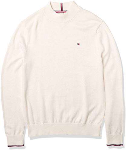 Tommy Hilfiger mens Tommy Hilfiger Men's Solid Crewneck Sweater, B1020 Light Grey Heather, Large US
