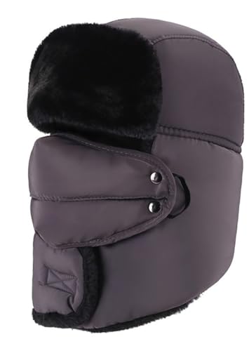 Winter Thermal Hat, Artificial Fur Outdoor Hat, Men's and Women's Cycling Face Mask (Grey,Classic)