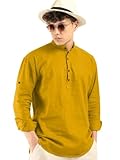 ROYALSCOUT Kurta Herren-Baumwoll-Polyester-Mischgewebe, einfarbig, normale Passform, volle Ärmel, kurz, gold, L