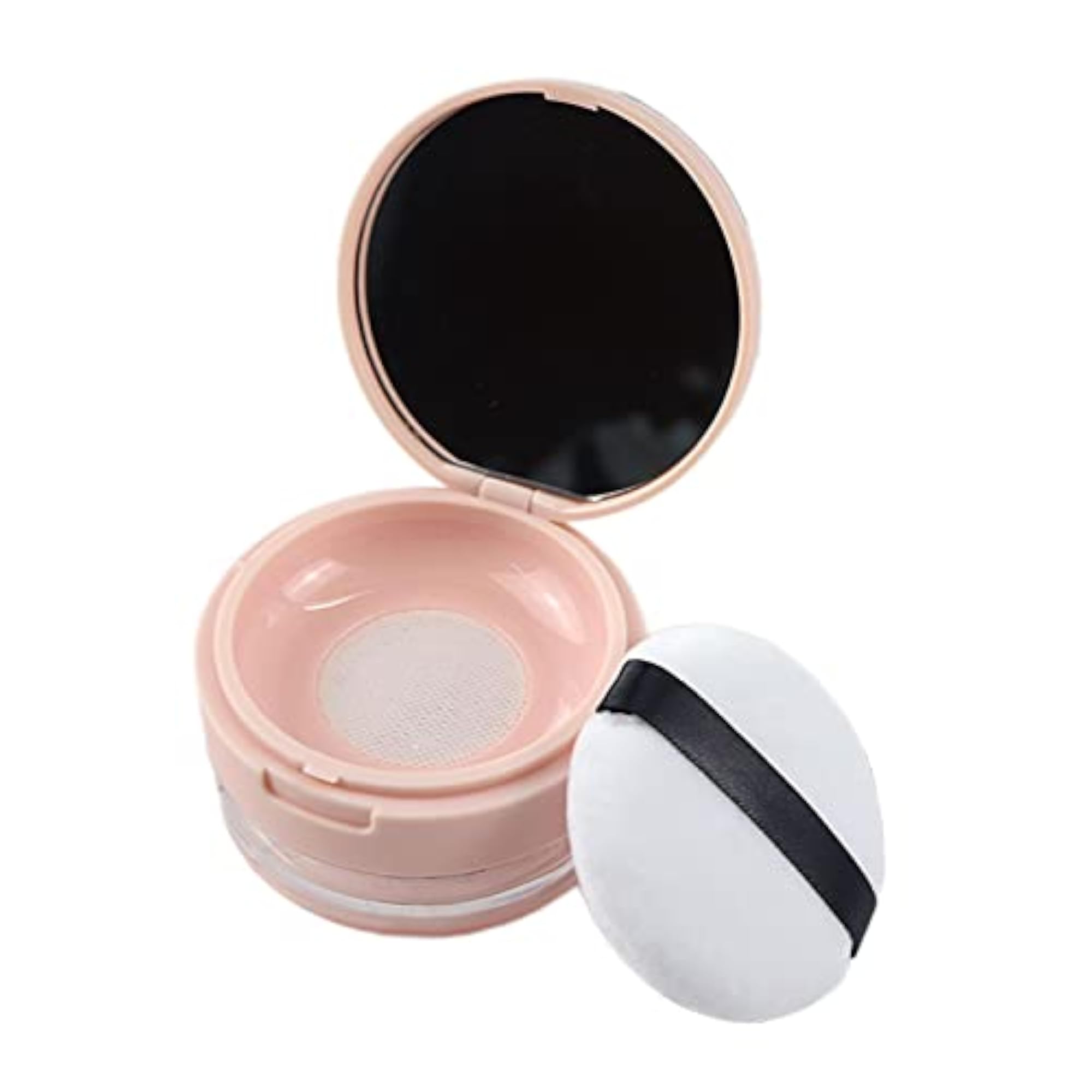 Travel Reusable Loose Powder Container with Puff, Pink