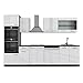 VICCO KÜCHE R-LINE 300 cm KÜCHENZEILE KÜCHENBLOCK EINBAUKÜCHE MIT MIKROWELLENUMBAUSCHRANK (Weiß Hochglanz)