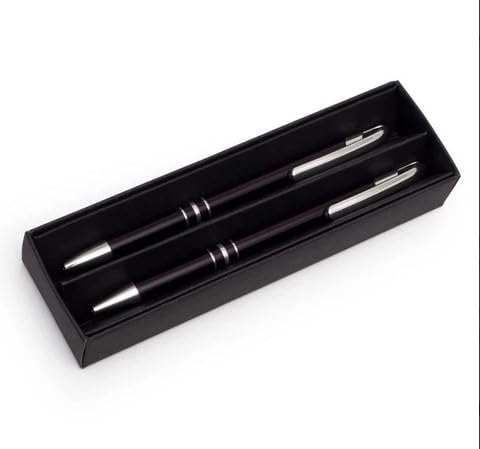 WPRO Personalisiertes Schreibset mit Gravur – 100er Set – Kugelschreiber und Bleistift im Etui – beide Stifte graviert – Geschenk für Büro und Business
