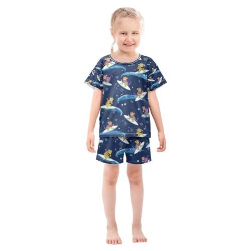 senya Monkey Surfing Space Summer Pajamas Set Short Cotton Sleepwear 2 Piece3