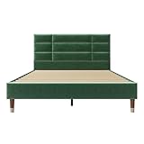 Merax Polsterbett 140x200 cm, Doppelbett, Bett mit Lattenrost und Stauraum unter dem Bett, Gepolstertes Bettgestell mit Kopfteil, in Dunkelgrün Samt, für Erwachsene & Jugendliche (ohne Matratze)