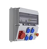cuadro electrico trifasico para bomba de pozo Enchufes IP44: 16A/5P 400V – 1x (trifásico) | 200/250V 16A Schuko – 4x (monofásico)