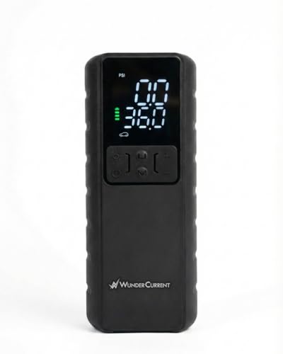 Image of Wundercurrent Air Tank Tyre Inflator & Power Bank - 150 PSI, 8000 mAh Lithium-ion Battery, Digital Display, Auto Shut-Off, LED Light, USB-C Rechargeable for Car, Bike & Sports Balls