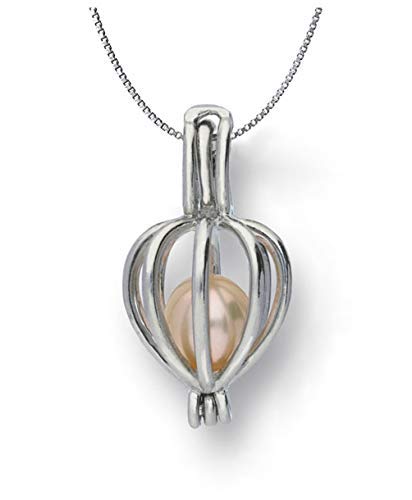Product Image of the Pearlina Heart Cage Pearl Necklaces for Women - Real Freshwater Cultured Pearl in oyster Set - Dainty Pearls Necklace for Women -Silver tone Pendant Stainless Steel chain - Collar de Perlas Para Mujer