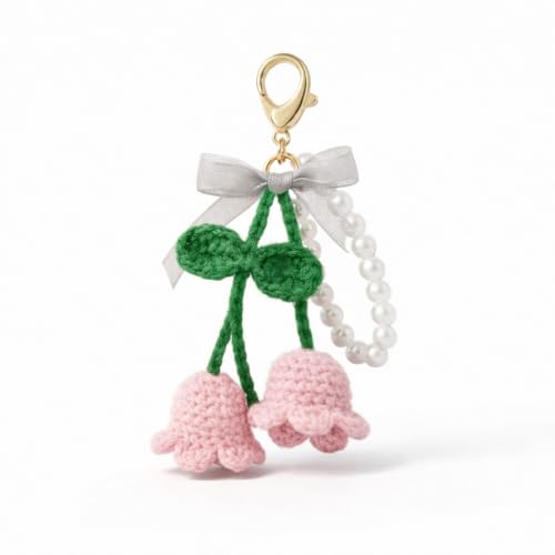 Image of Handmade Crochet Cherry Keychain for Girls & Women, Cute Pink Fruit Key Ring, Knitted Bag Charm for Purse, Backpack & Car Keys, Soft Yarn Handmade Gift, Aesthetic Accessory