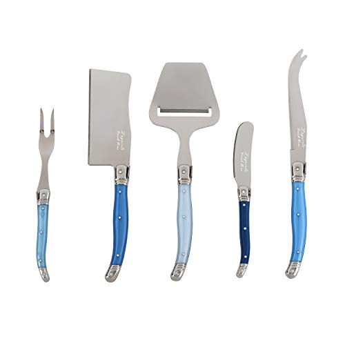 french cheese knife - Laguiole 5-Piece Cheese Knife Set (Shades of Blue)–Stainless Steel Cheese Knives Set – Cheese Spreader, Spade, Fork, Fork Tipped Spear & Slicer –Luxurious Charcuterie Accessories Set for Parties