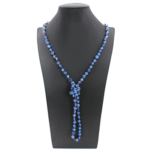Long Beads Necklaces for Women Shell Crystal Beads 48" Long Rope Knot Necklace Costume Jewelry for Gifts3