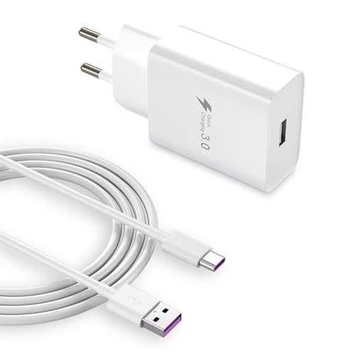 Caricabatterie rapido USB-C 18W per Samsung Galaxy A15 A14 A13 A12 A04S A05S A35 A25 S21 S20 S10 S9, Compatibile con Xiaomi Redmi 10C 10 Note 11S 10 Pro Mi 8 Mi 9 Mi 10, con cavo USB C da 2 m (Bianco)