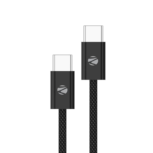 Zebronics TT60+ Type C - Type C Braided Cable, 60 Watts, Rapid Charging, Charge & Sync, 1 Meter, Compatible with iPhone 15 | Samsung | OnePlus | Xiaomi | Realme | Oppo Black