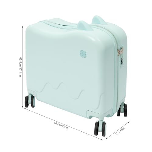 18" Kids Ride-On Suitcase, Rectangular Children's Rolling Luggage with Password Lock & Stickers, Freestanding Travel Trolley for Short Trips, School Trips, Outings - Mint Green3