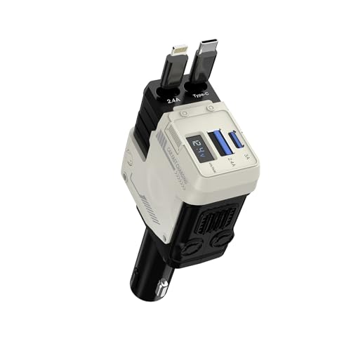 [2025 Upgraded]Retractable Car Charger 4 in 1, with 2 Cables, Supports Super Fast Charging(Max 66W), 2 USB Ports Car Charger Adapter for iPhone 16/15/14/13/12/11 Pro Max, Fold6/5/S25/24, Pixel (White)