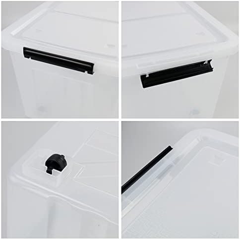 Easymanie 4 Packs Lidded Storage Box Set, 50 L Large Plastic Wheeled Container