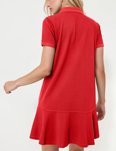 Image of Kissonic Women's Polo Dress Short Sleeve V Neck Ruffle Hem Casual Summer Golf Tennis Mini Shirt Dresses