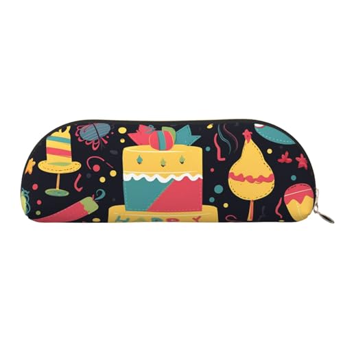 FZQVSLCM 筆箱 レザー ペンバッグ トラベル メイクバッグ Happy birthday イメージ トイレタリーバッグ ポータブル コスメバッグ 小銭入れ, ゴールド, One Size