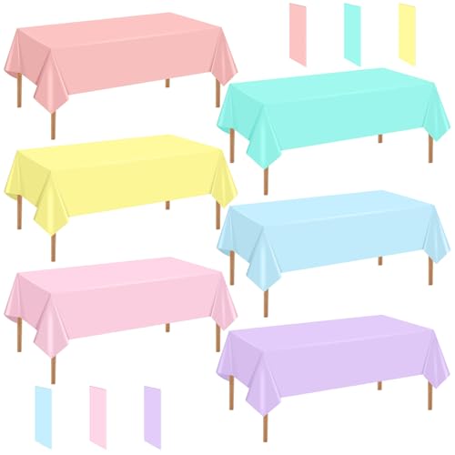 mwellewm 6 Pcs Plastic Table Cloth Disposable Pastel Tablecloths Rectangular Colorful/Rainbow Table Cover Decorations for Birthday Baby Shower Wedding Princess Ice Cream 54x72In