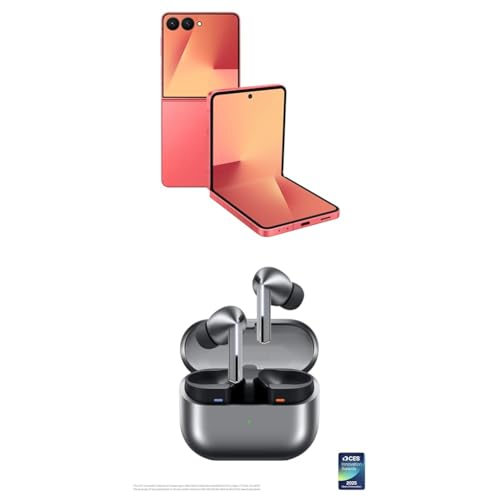 Image of Samsung Galaxy Z Flip7 256GB Unlocked AI Smartphone, Coral Red w / Galaxy Buds 3 Pro AI True Wireless Bluetooth Earbuds, Silver