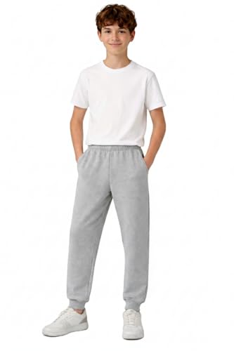 L S U Kids Slim Fit Jogging Bottoms Boys Girls School PE Fleece Tracksuit Casual Trousers (Grey 13-14 Years)