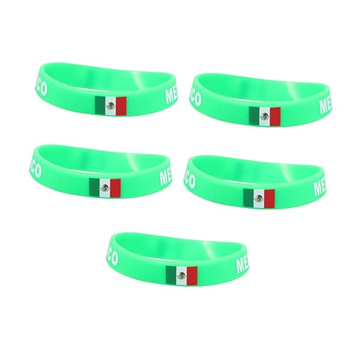 Toyvian 5Pcs Country Flag Printed Silicone Wristband Chic Sports Bracelet for Football Matches Comfortable and Soft Design for Events and Cheerleading Mexico