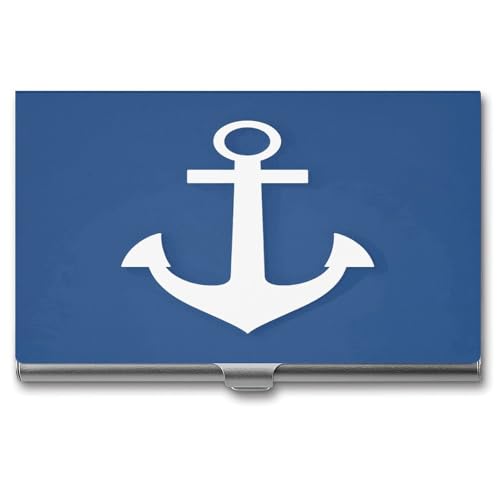 Slim Business Card Holder Case Nautical White Anchor Pattern Print Business Card Holders Pocket Purse Metal ID Cases for Men Women