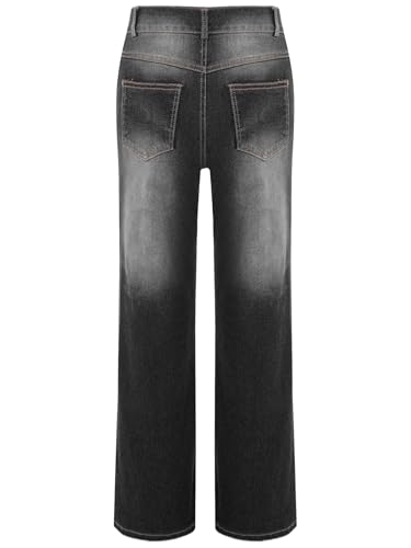 Kids Girls High Elastic Waist Wide Leg Jeans Button Up Split Side Baggy Long Denim Pants with Pockets4