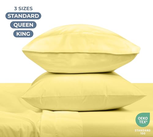 Image of ROYALE LINENS 100% Organic Cotton Percale Pillowcases Set of 2 - Queen Size Percale Pillowcase - Queen Set of 2 Pillow Cover - Breathable, Cool & Crisp Pillow Cases (20 inchx30 inch, Yellow)