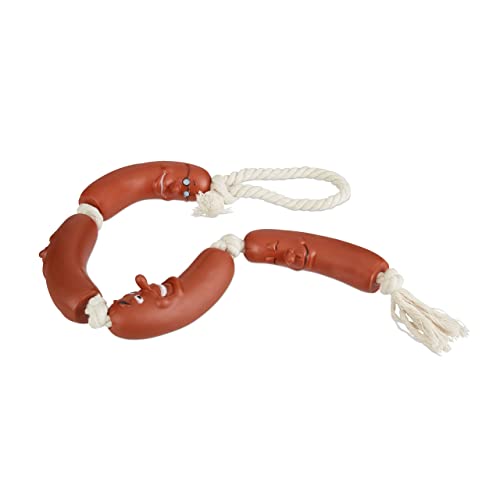 Relaxdays Juguete para Perros Medianos y Pequeños, Cachorro, Salchicha, sin Sonido, PVC, 1 Ud., 65 cm, Rojo-Blanco
