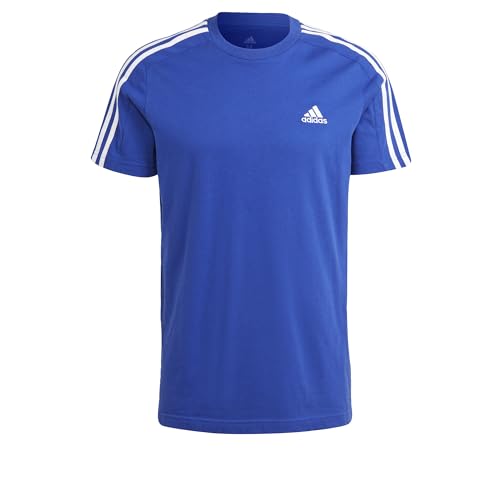 adidas Essentials Single Jersey 3-stripes Tee Maglietta a maniche corte, Semi Lucid Blue/White, S Uomo