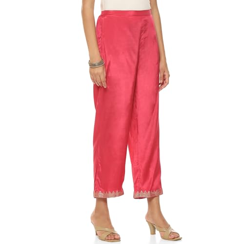 Image of Rangriti Pink Viscose Straight Palazzo for Women