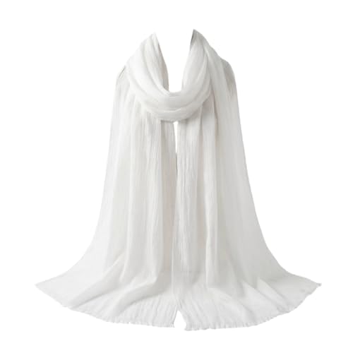 Lightweight Breathable Solid Color Soft Cotton and Linen Long Fashion Scarves Shawls Wrap for Women (White)