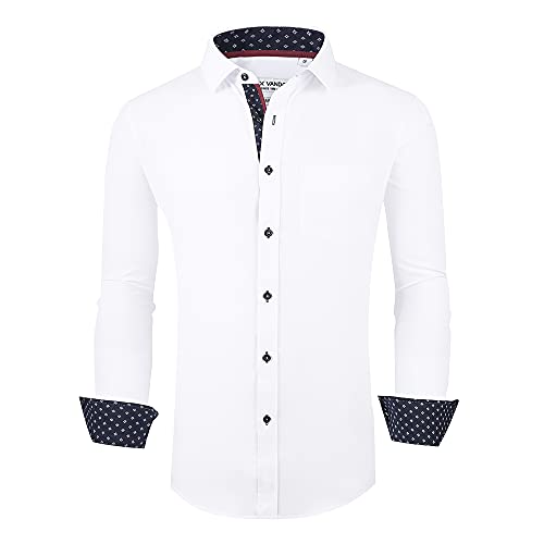 Alex Vando Mens Dress Shirt Wrinkle Free Regular Fit 4-Way Stretch Button Down Shirts