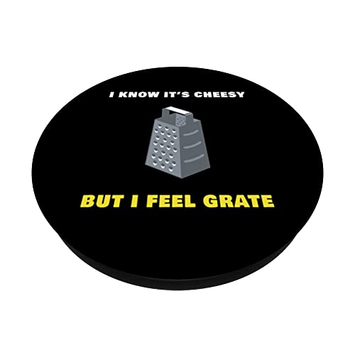 I Know It’s Cheesy but I Feel Grate - Sarcastic Pun Dad Joke PopSockets Swappable PopGrip, Black - Image 2