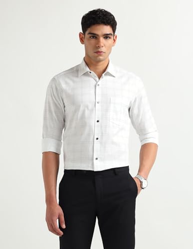 Image of Arrow Slim Fit Mens Formal Shirt - 100% Cotton, Breathable & Comfortable, Full Sleeves Checkered Shirts for Men