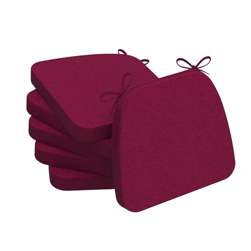 Image of AAAAAcessories D-Shaped Chair Cushions, 2 inch Thick Dining Chair Pads with Ties and Removable, Machine-Washable Cover, 17 inch x 16 inch, Set of 6, Wine Red