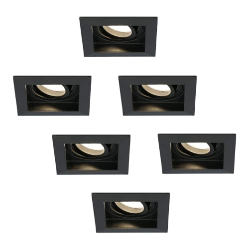HOFTRONIC - 6x Spot encastrable carré noir inclinable intensité variable (dimmable) - 4W 345 lumen - GU10 2700k blanc chaud - Spots Plafond - Salon, bureau...