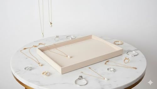 Image of Velvet Jewellry Drawer Organizer Stackable Tray (Beige, Chain-Beige)