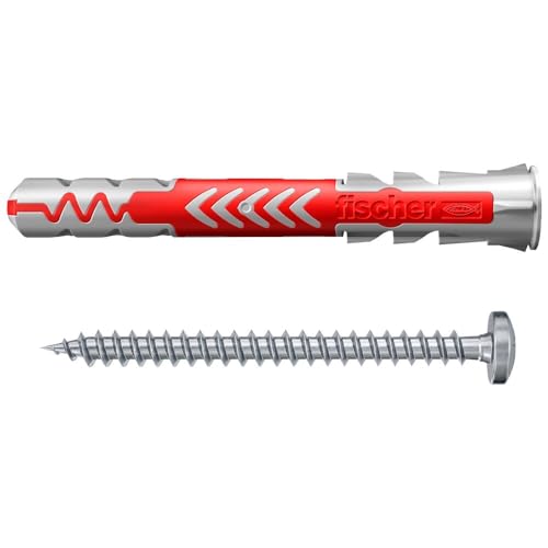 Image of fischer DuoPower 6 x 50 S PH, Powerful Universal Plug with Panhead Screw, Intelligent 2-Component Technology for fastenings in Concrete, Bricks, Stone, Gypsum plasterboard, etc., 50 Plugs & 50 Screws