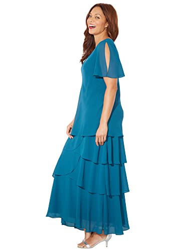 Catherines Women's Plus Size Tiered Chiffon Maxi Dress - 5X, Teal Blue (0287) #TOP3