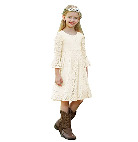 Bow Dream Girls Lace Flower Dress Casual Crew Neck Floral A-Line Party Dress2