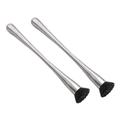 Dtacke Cocktail Muddler Stainless Steel Grooved Nylon Head Fruit Muddler Drink Muddler Bar Tool Kit Fruit Ice Crusher Stick 2 Pack (11.8 Inch) Cover
