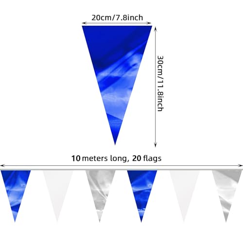 Image of 65FT Navy Blue White Silver Glitter Triangle Pennant Banner Flag Metallic Bunting Fabric Garland for Christmas Graduation Wedding Bridal Shower Nautical Ahoy Achor Theme Party Decorations Supplies