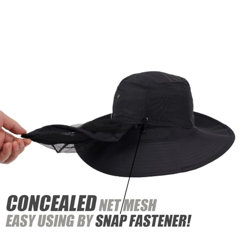 Image of USHAKE Head Net Hat, Safari Hat Sun Hat Bucket Hat with Hidden Net Mesh